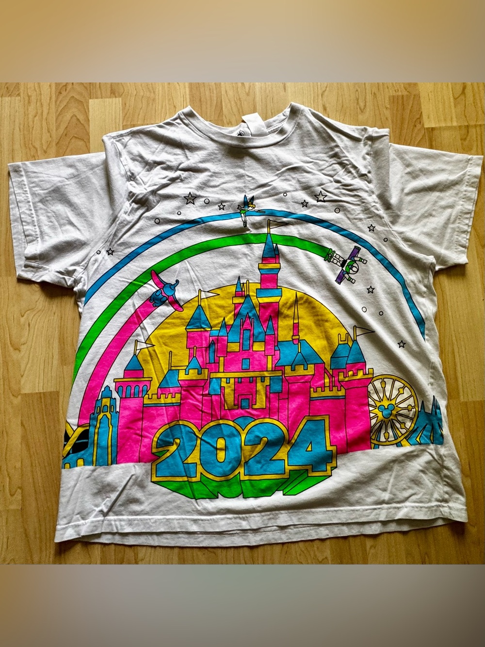 Disneyland White Tee with Neon Castle 2024 Graphic